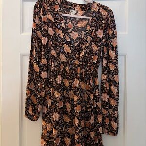 Billabong Black and Orange Floral Long Sleeve Dress